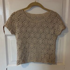 Crochet Short-Sleeve Crop Top in Cream